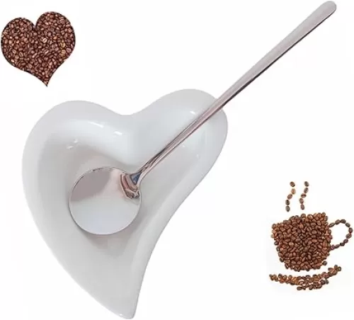 Coffee Spoon and Rest for Coffee Bar Accessories Small Spoon Rest for Coffee Station Mini Tea Spoon Rest Tea Spoon Holder Teaspoon Rest Coffee Spoon Holder, Heart (White)