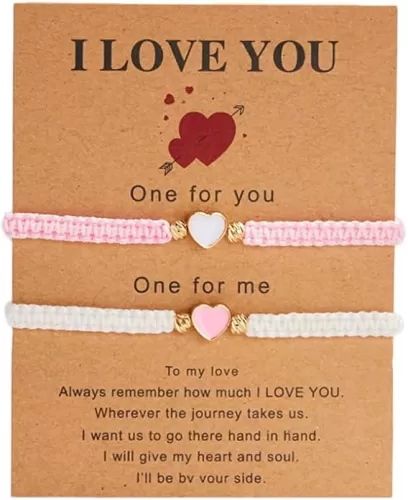 COLORFUL BLING 2Pcs Love Heart Bracelet Adjustable Thread String Protection Long Distance Matching Bracelet for His and Her Couples Friendships Relationship Jewelry