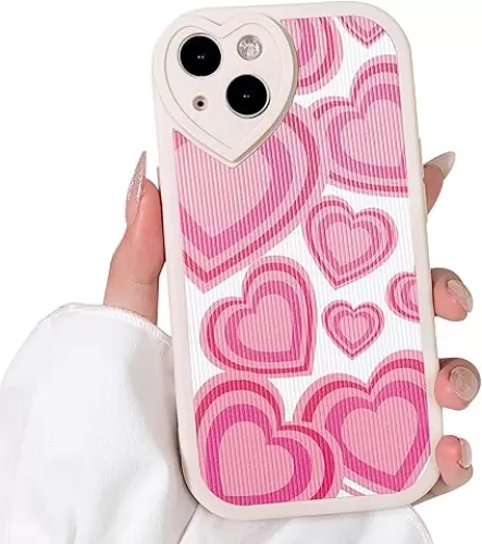 Compatible for iPhone 13 Case Cute Heart with Love Lens Bumper Protector for Girls Women Soft TPU Shockproof Protective Girly for iPhone 13-Pink Heart