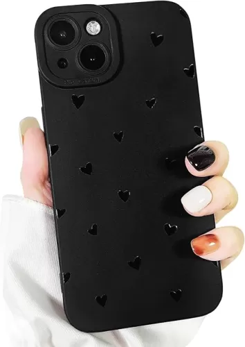 Compatible for iPhone 15 Case Cute Cool Heart Black Design for Girls Women Soft TPU Shockproof Protective Girly for iPhone 15-Heart