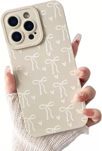 Compatible for iPhone 15 Pro Max Case Cute Cool Ribbon Bowknot Heart Design for Girls Women Soft TPU Shockproof Protective Girly for iPhone 15 Pro Max Case-White