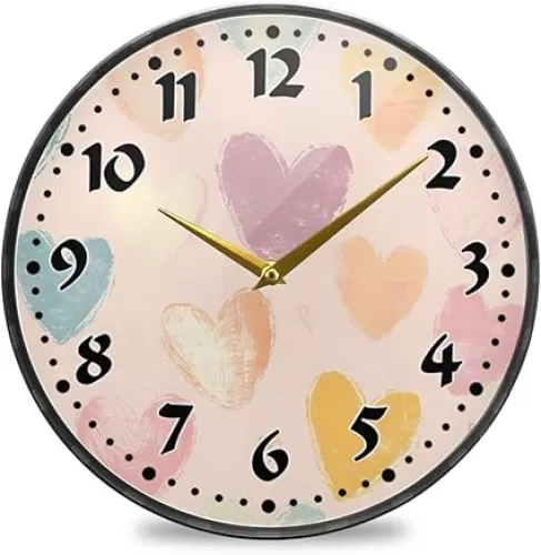 Cute Hearts Wall Clock 9.5 Inch Silent Non Ticking Battery Operated Analog Clocks for Office, Home, Kitchen, Bedroom, School, and Living Room Decor