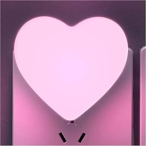 Cute Night Lights, Heart Shape Nursery Nightlight with Light Sensors, Auto Dusk to Dawn Sensor, Soft Warm White, Ideal Nightlight for Bedroom, Bathroom, Hallway, Kitchen (Pink)