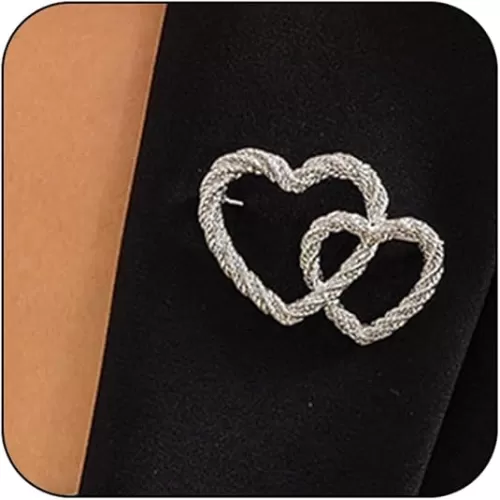 Dainty Gold Heart Bow Brooch Pins for Women, Chunky Silver Hollow Love Brooches Lapel Pin Badge Tie Brooch Valentine Jewelry Gift Costume Accessories