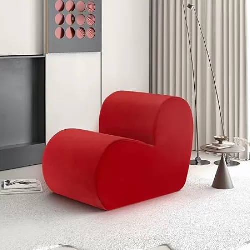Daneey Single Sofa Chair, Heart Shaped Velvet Living Room Chair Floor Lazy Sofa Chair Comfy Reading Chair for Living Room/Bedroom/Dorm Rooms, Red