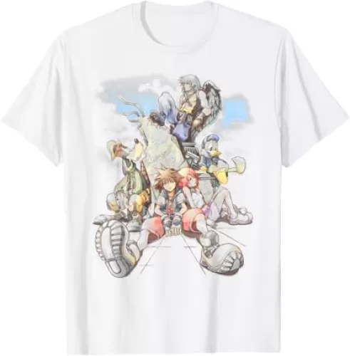 Disney Kingdom Hearts Group Shot Deep Dive Sketch T-Shirt