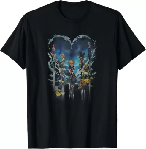 Disney Kingdom Hearts Main Characters Heart Shape Distressed T-Shirt