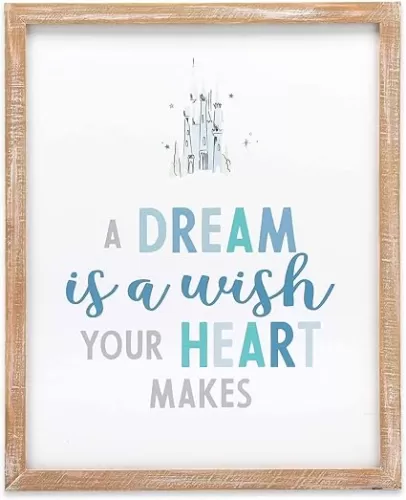 Disney Princess Cinderella Castle Wall Art - A Dream is a Wish Your Heart Makes - Cute Cinderella Framed Wood Wall Decor