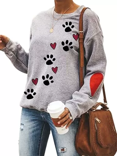 Dog Mom Sweatshirts Love Heart Dog Paw Print Pullover Dog Lover Shirts for Women Long Sleeve Tops