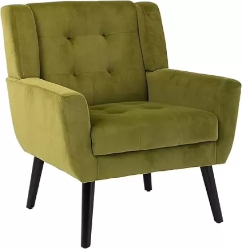 Dolonm Midcentury Modern Accent Chair with Arms, Upholstered Fabric Reading Side Chair Tufted Back Decorative Wingback Chair for Living Room Bedroom (Green)