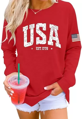 Dressmine Womens Usa Sweatshirt Long Sleeve Graphic 4Th Of July Flag Shirts 2025 Cute Knit Casual Pullover