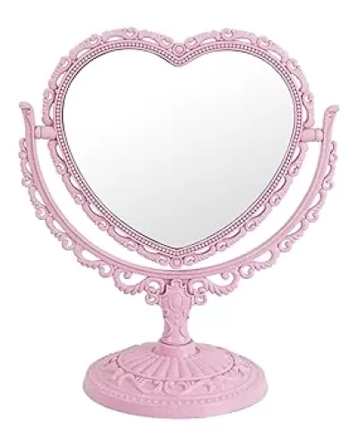 D&XQAUO Pink Heart Shaped Mirror - Coquette Room Decor for Desk, Vanity & Bathroom - Cute Table Mirror with Stand