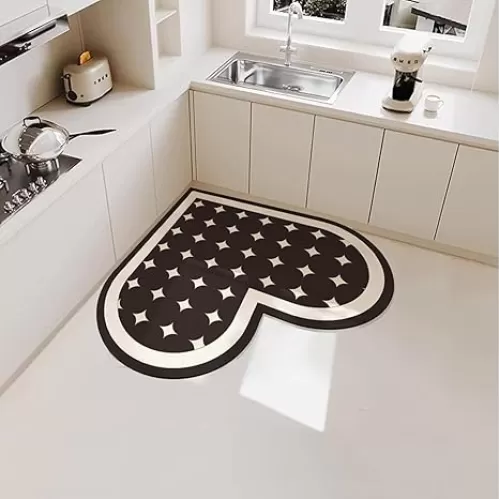 Eanpet Heart Shaped Kitchen Corner Rugs Nonslip Washable Kitchen Mat for Floor Water Absorbent Floor Mats Comfort Standing Mat Carpet for Kitchen Door Mat, Bathroom, Sink, Laundry Room, 31.5 Inch, Black