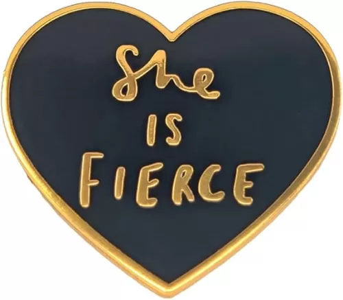 Enamel Pin, She Is Fierce Lapel Pin, Black Heart Brooch, Girls Power Feminist Badge, Inspirational Empowerment Fashion Jewelry, Gift For Girl Women Teen Friend Clothing Decoration DIY Decor
