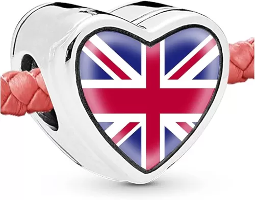 England British United Kingdom UK Flag Heart Charms Beads for bracelets Jewelry Making Silver Women Gifts