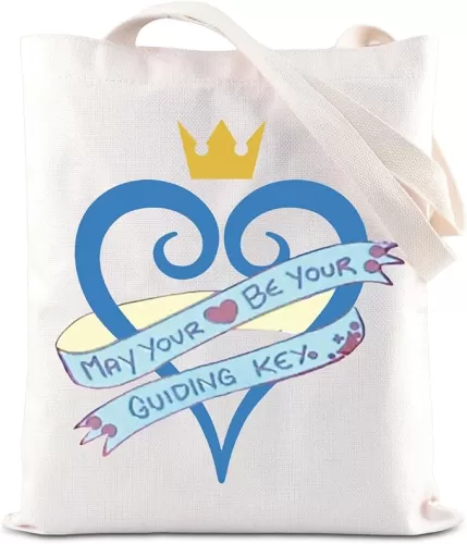 ENSIANTH Kingdom Gamer Gift Guiding key Wayfinders Reusable Grocery Bag Video Game Inspired Gift Heart Crown Shoulder Bag