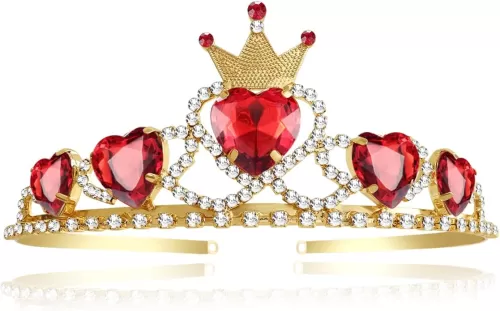 Evie Queen of Hearts Crown Descendants Costume Fan Jewelry Evie Red Heart Gold Crown for Girls Teens Halloween Parties