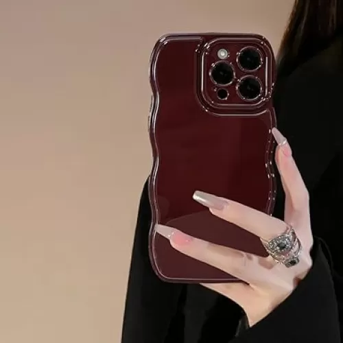 FABSPARK Phone Case for iPhone 13 Case, Simple Wave Design Wavy Frame Soft Silicone Aesthetic for iPhone 13, Wine Red