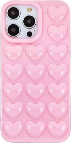 for iPhone 15 Case for Women, 3D Pop Bubble Heart Kawaii Gel Cover, Cute Girly for iPhone15 6.1 inch - Pink