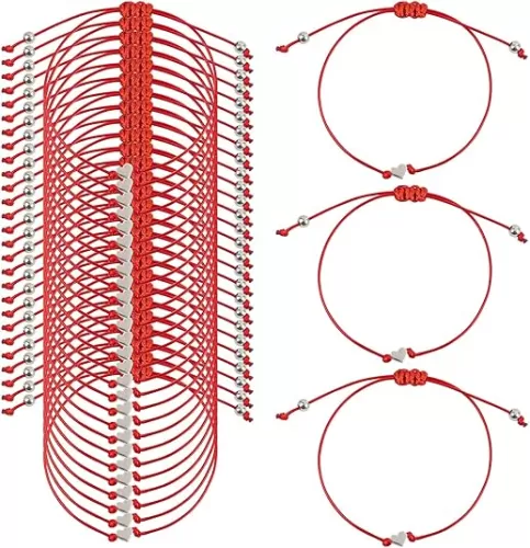 Framendino, 30 Pack Red Bracelets String Adjustable Heart Handmade Wax Rope Braided Matching