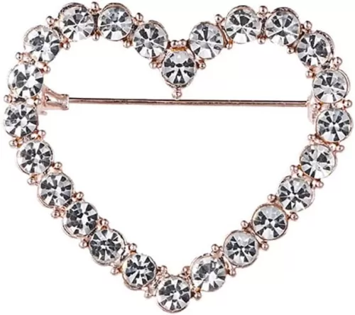 Full Crystal Love Heart Brooch Pin Hollow Heart Lapel Pin for Women Dress Suit Scarf Accessories Red Love Heart Breastpin for Wife Daughter Mom Valentine's Day New Year Gift