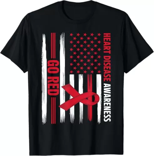 Go Red Heart Disease American Flag Heart Disease Awareness T-Shirt