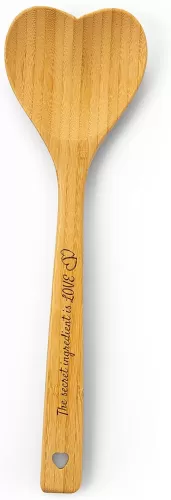 Gorgeous Heart shaped Bamboo Wooden Spoon with an engraved handle and heart-shaped base hole for hanging - 