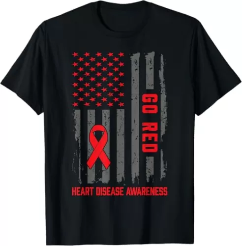 Heart Disease American Flag Go Red Heart Disease Awareness T-Shirt