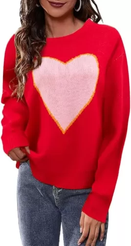 Heart Sweater for Women Winter Cute Long Sleeve Valentine