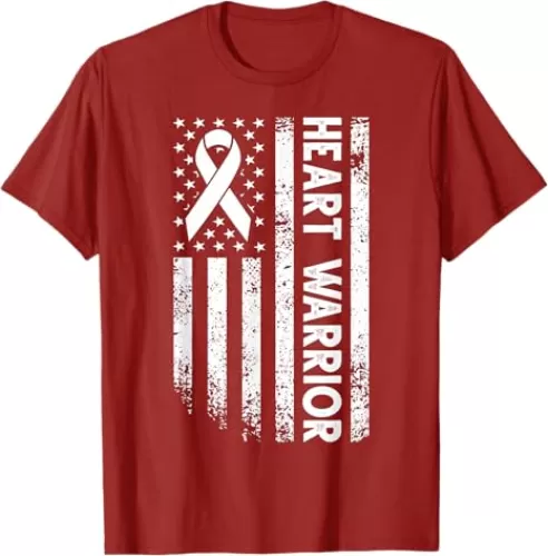 Heart Warrior USA Flag American Heart Disease Awareness Red T-Shirt