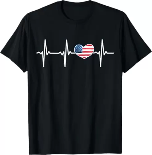 Heartbeat EKG America Heart Love Patriotic 4th of July T-Shirt