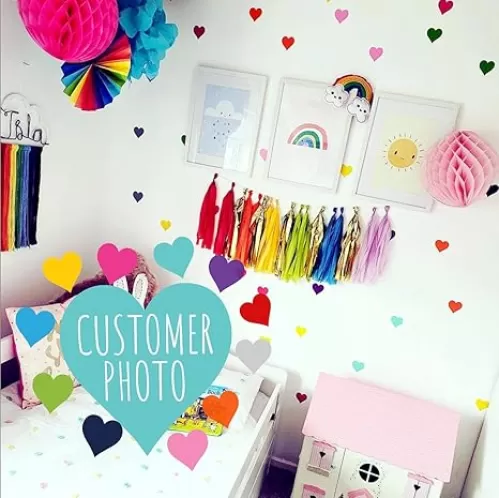 Hearts Wall Stickers 88 Set 11 Sheets Removable Girls Rainbow Colours Love Kingdom Kids Rooms Childrens Bedroom Playroom Nursery Boho Chic Baby Room Accessories Art Decals School Classroom Waterproof