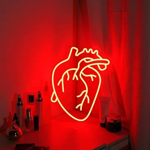 Human Heart Neon Sign - USB Powered, Dimmable LED Sign for Wall Decor, Bedroom & Party Decoration