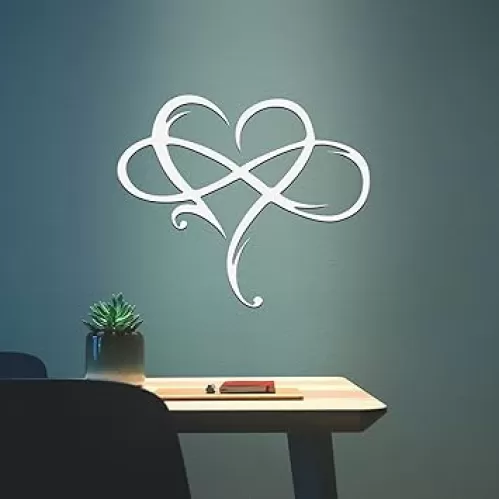 Infinity Heart Metal Wall Decor, Unique Infinity Heart Wall Decor Love Sign Plaque Steel Art Geometric Bedroom Ornaments Cut Out for Home, Wedding Decor (15.7x13.7in, White)
