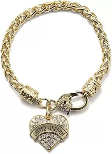 Inspired Silver - Gold Pave Heart Charm Bracelet with Cubic Zirconia Jewelry