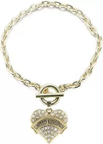 Inspired Silver - Gold Pave Heart Charm Toggle Bracelet with Cubic Zirconia Jewelry