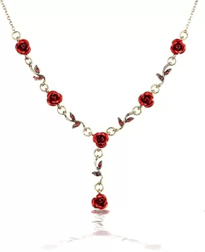 Irregular Red Rose Necklace for Women Flower Necklace Vintage Jewelry Fashion Valentine's Day Jewelry 19.29 inches