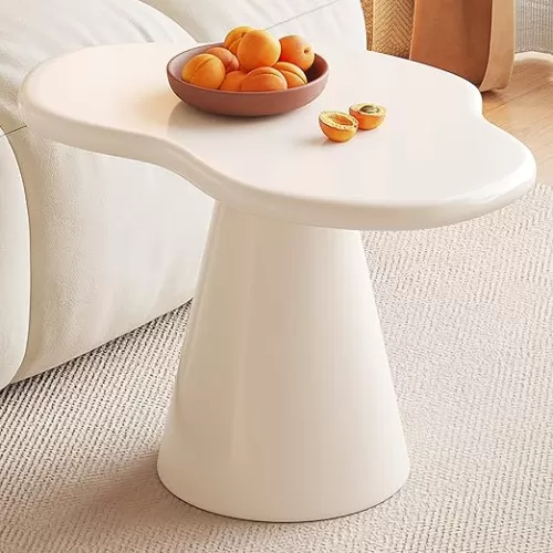 Irregular Shape End Table, Modern Accent Cocktail Table for Small Space Living Room, Tapered Pedestal Base Side Table, 15.74" Hight, Easy to Assemble, Cream White