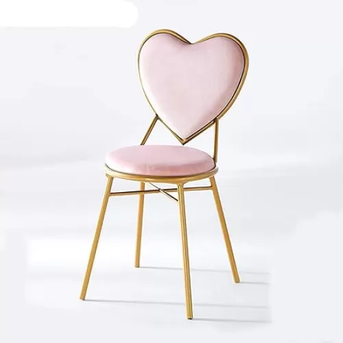 JHSLXD Love Shape Dressing Table Makeup Chair Gold Restaurant Iron Art Dining Chair Multipurpose Lounge Chair Armchair Girl Bedroom Decoration Reading Chair Furniture, Pink
