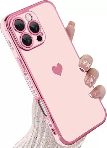 KANGHAR Compatible with iPhone 16 Pro Max 5G Case for Women Girl, Plating Edge Cute Love Heart Soft TPU Bumper with 4 Corners Shockproof Protection Phone Case Cover for iPhone 16 Pro Max 5G(Pink)