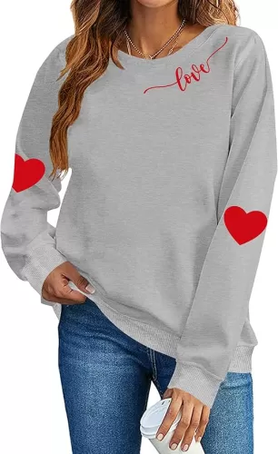 LAZYCHILD Love Heart Sweatshirt for Women Cute Hearts Graphic Pullover Long Sleeve Valentine Shirts Tops