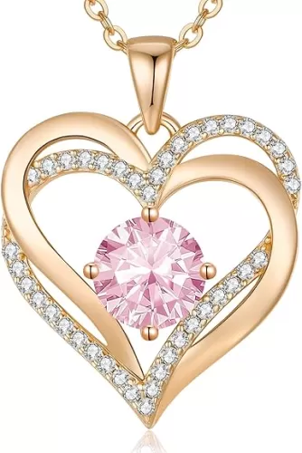 LOUISA SECRET Love Heart Birthstone Necklaces for Women, Birthday Gift for Women, Anniversary Jewelry for Wife Her, 925 Sterling Silver Pendant Necklace, Mother