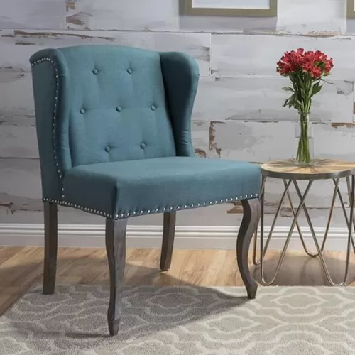 Luxury Vintage-Inspired Wingback Accent Chair – Classic Studded Nailhead Trim, Durable Rubberwood Frame, and Plush Upholstered Seating for Living Room, Bedroom, or Office Decor