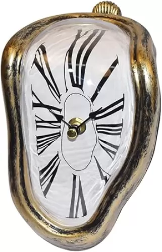 Melting Clock Dali Melted Clock Gift Decor Art Inspired Wall Clock Twisted Shelf Hanging Surrealist for Decorative Shop Office Home Desk Roman Antique Gold…