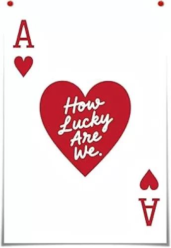 Modern Trendy How Lucky Are We Canvas Wall Art Red and White Aesthetics Red Heart A Poster Print Retro Playing Card Poster Bedroom Apartment Decorative Painting 12x16inch Unframed