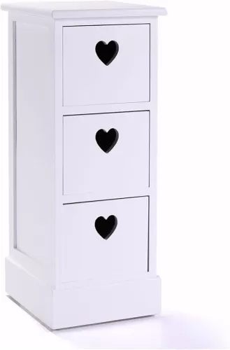 Modern Wood Nightstand Cabinet Bed Side Table W/3 Drawer&Heart-Shaped Cut-Outs Files Organizer Furniture for Living Room Bedroom
