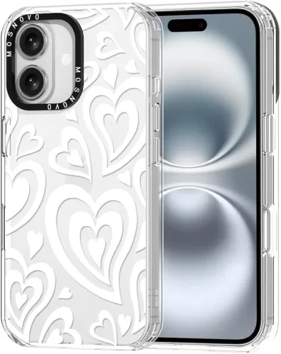 MOSNOVO Case for iPhone 16, [Buffertech 6.6ft Military-Grade Drop Protection] [Anti Peel Off Tech] Clear TPU Bumper Phone Case Cover Design - Twist Heart
