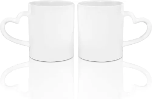 MR.R Sublimation Blanks Dishwasher White Ceramic Coffee Mugs 11oz Blank Ceramic Classic Drinking Cup Mug with Heart Handle For Milk Tea Cola Water, Set of 2…