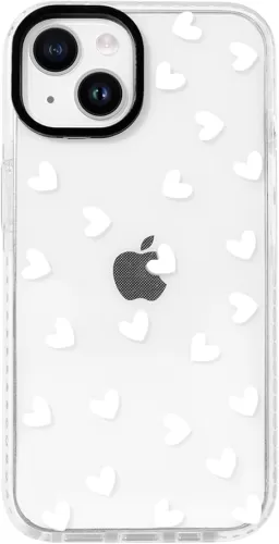 NITITOP Compatible with iPhone 13/14 Case Cute Clear for Women Girls White Love Heart Pattern Ultra Slim with Bumper Protector Soft TPU Anti-Yellow Protective Cover - White Heart