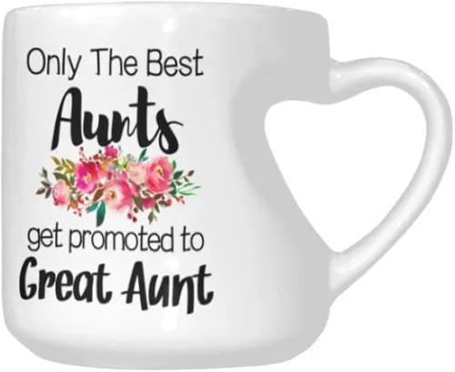 Only The Best Aunts Get Promoted to Great Aunt Coffee Mug Funny 10.3 Ounce White Ceramics Heart-Shaped Coffee Cup Gifts for Christmas Birthday Mug